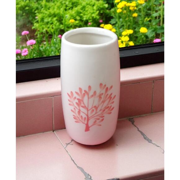 Coral Branches Cream Tapered Vase 6.5 Tall Simple Elegant Tree Design Ceramic - Picture 1 of 4